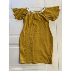 Edith Zambrano Mustard Yellow Bodycon Mini Dress Flutter Sleeve Women's M